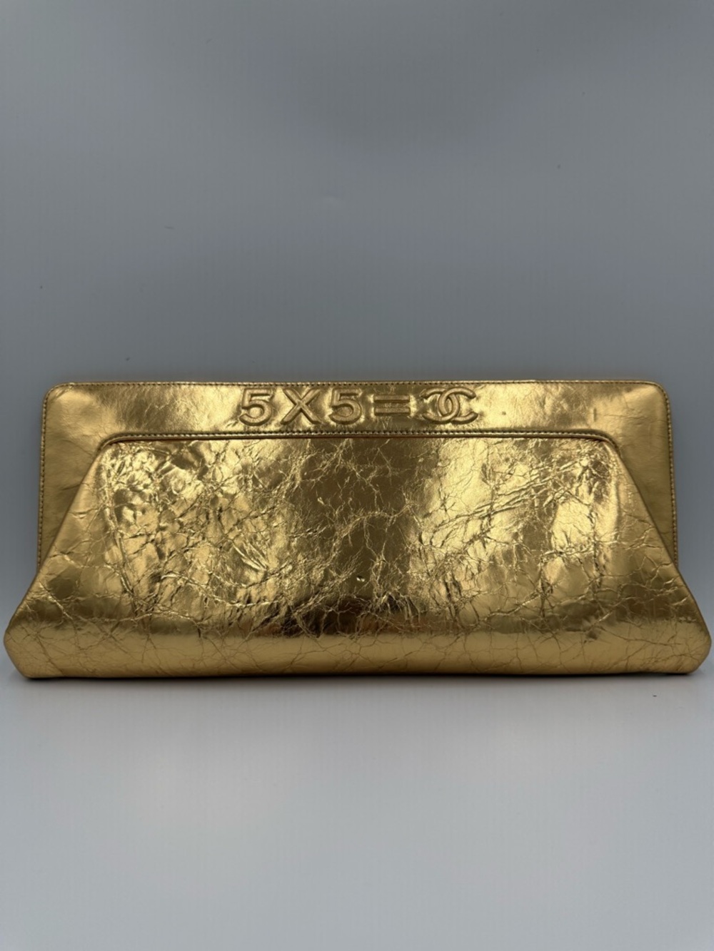 CHANEL Metallic Gold Leather Clutch